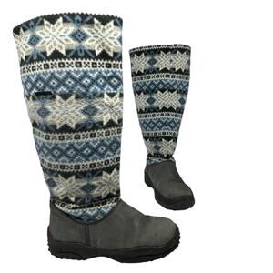 VTG Baffin Sweater Fleece Snow Boots‎ Womens SZ 6 Blue Knit Leather Winter